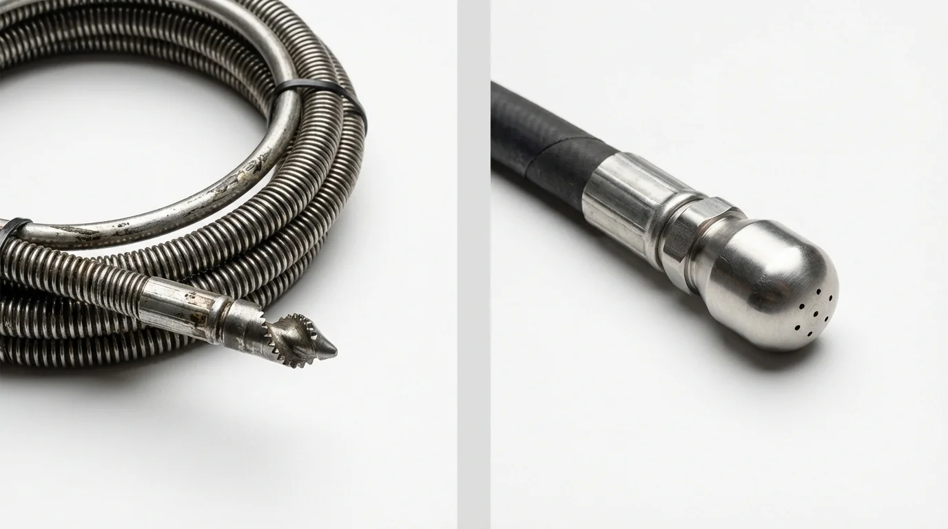 Drain snake cable and hydro jetting nozzle used for drain cleaning in Glassport, PA