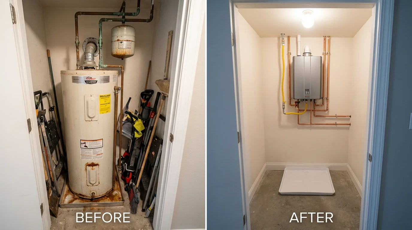 Tank water heater versus wall-mounted tankless unit comparison for Glassport, PA homeowners
