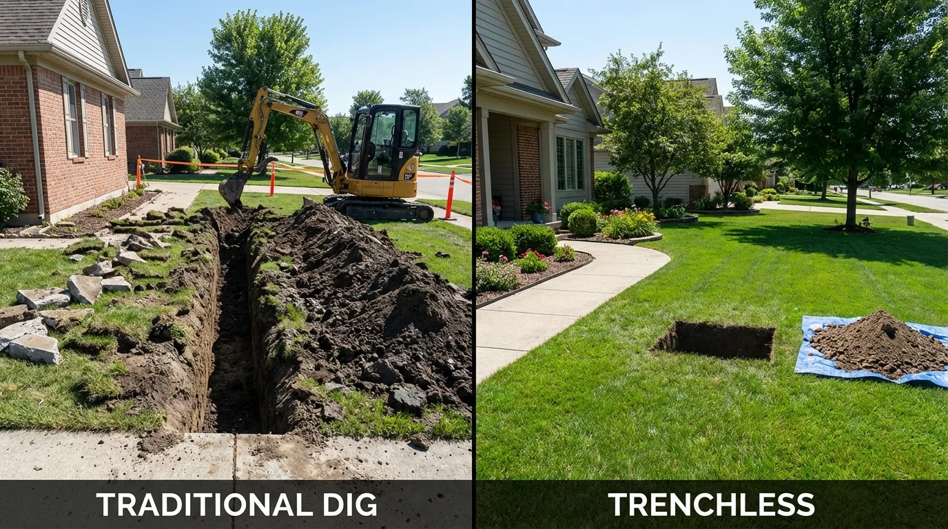 Trenchless sewer repair with minimal yard damage versus traditional excavation in Glassport, PA